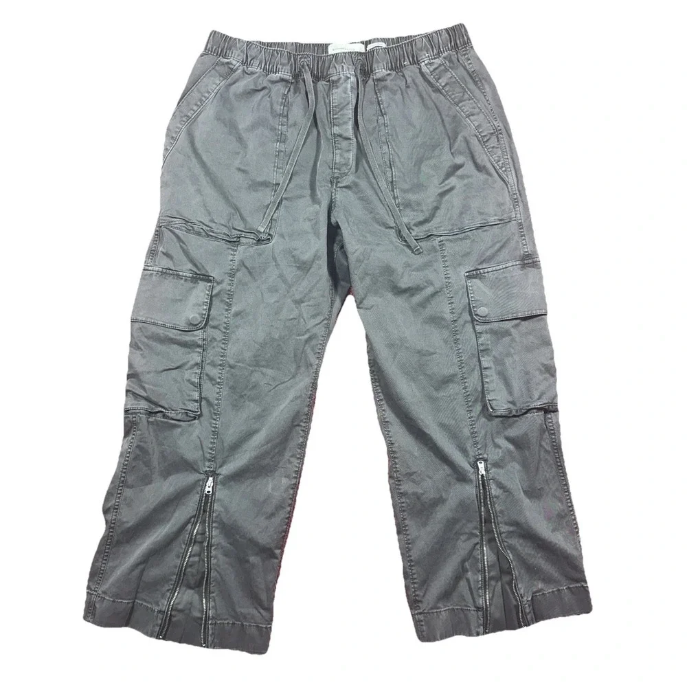 Abercrombie & Fitch Baggy Cargo Pants Men Large Gray Garment Dyed Zip Front Y2K